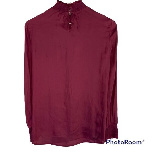 Stitch Fix Daniel Rainn Blouse Womens Small Burgundy Long Sleeve Gathered Top - Picture 2 of 6